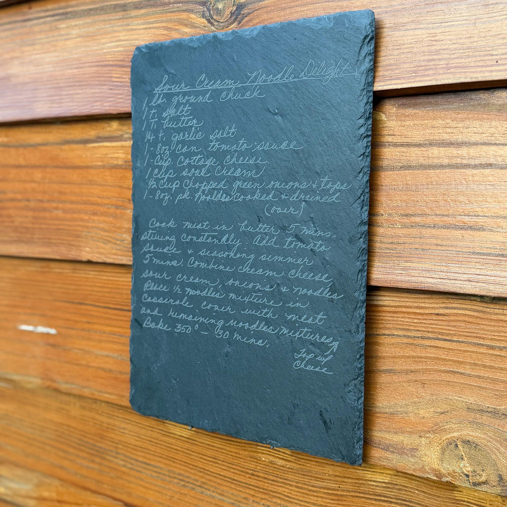 Custom Engraved Slate Serving Charcuterie Board Recipe, Vows, Letters - Wedding & Anniversary Gift (9x13") Recipe