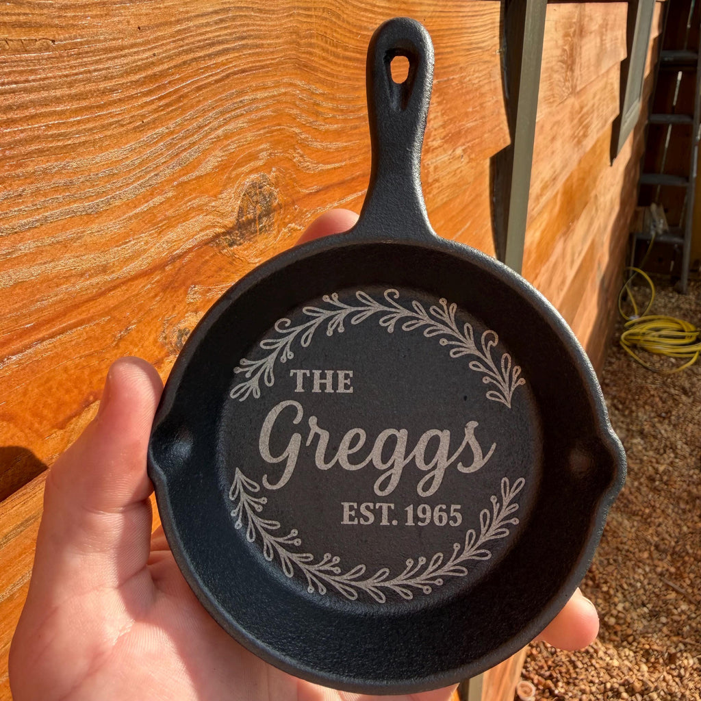 Custom engraved Mini Cast Iron Skillet, Wedding, Housewarming, Farm House